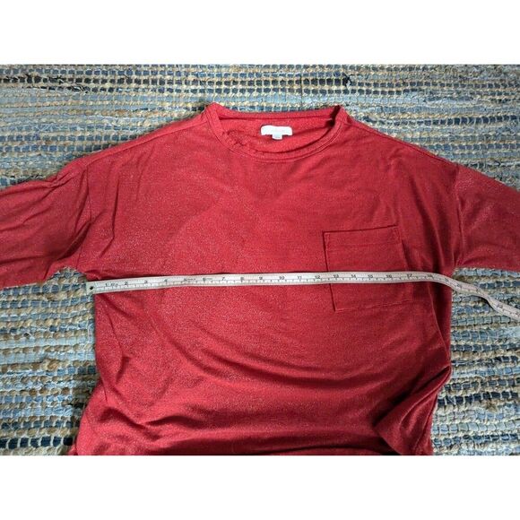 Red Cropped Pullover Sweater S Lightweight L/S Sparkly Glitter Front Pocket - Picture 6 of 7